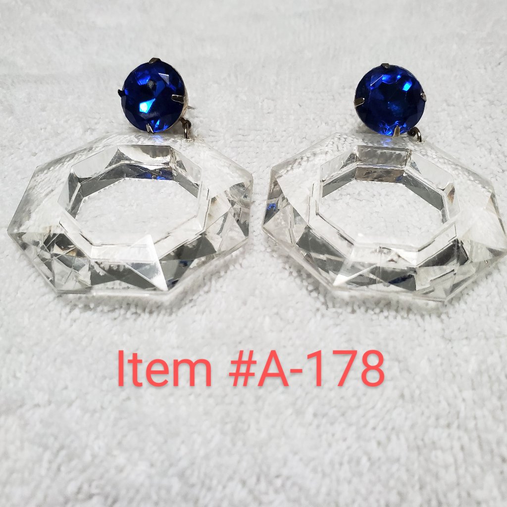 Blue Gem Stones Crystal Earrings (Pierced) Item # A-178